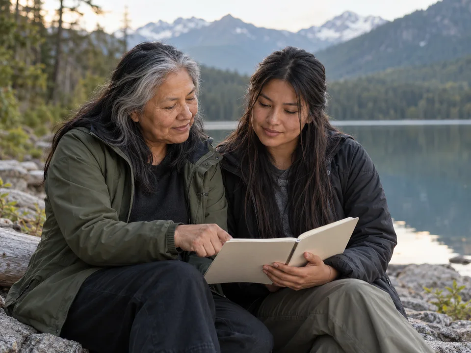 Illustrative intergenerational learning moment outdoors